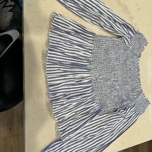 Blue and White Striped Women's Top